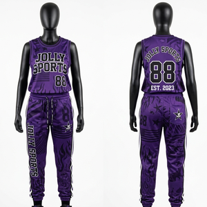 Conjunto de Jersey y Pantalón de Malla de Poliéster Premium de 180 GSM, Color Morado, Transpirable, Absorbente de Humedad, Impresión por Sublimación, Logotipo Personalizado, Corte Atlético - Product Image 1