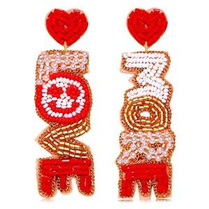 Pendientes bordados hechos a mano con cuentas declaración LOVE MORE Premium alta calidad elegante moda último de la India - Product Image 1