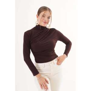 Blouse en tricot à col montant et froncée aux épaules et à la taille, style crop top, élément de mode, vente en gros - Product Image 2