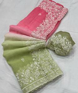 Đôi bóng râm voan lòng <span class=keywords><strong>Saree</strong></span> với Thêu biên giới làm việc - Product Image 1