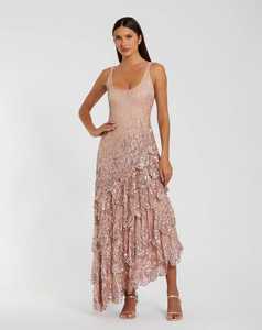 Belle silhouette asymétrique perlée paillettes frangées broderie soirée robe de bal naturel élégant cou détail pour - Product Image 2