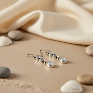 Boucles d'oreilles pendantes en argent 925 avec pierre de lune, or, élégantes, en forme de cœur, pour les mariages, les fêtes, cadeaux, incrustées de diamants et de perles - Product Image 2