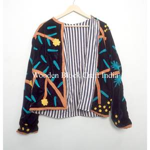 Handmade Chic Embroidery Suzani <b>Velvet</b> Short Jacket Floral Pattern Indian <b>Coat</b> with Wool Lining Winter 100% Cotton Floral Jacket - Product Image 6