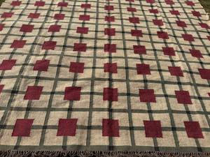 Tapis kilim en laine/jute tissé à la main |   Tapis géométrique bohème à poils moyens lavable toutes saisons |   Couleurs personnalisées, tons terreux - Product Image 2