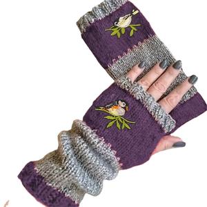 Fashion Women Bird Embroidery Knit Breathable Polyester Outdoor Half <b>Finger</b> Patchwork for Screen Winter Warm Mittens - Product Image 1