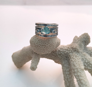 Handmade 925 <b>Sterling</b> <b>Silver</b> Classic Neon Apatite Blue Topaz Gemstones Wedding <b>Ring</b> <b>Set</b> Bezel Setting for Engagement Party Gift - Product Image 1