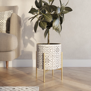 Jardinière en métal enduit vert aspect royal entrée de sol décorative avec support de base en forme de triangle pot et jardinière à fleurs - Product Image 3