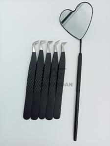 Pince à épiler professionnelle d'extension de cils noir mat 45 65 90 degrés botte acier inoxydable durable pour l'application de Volume - Product Image 2