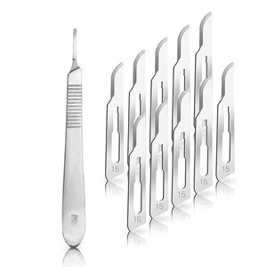 Juego de 10 Bisturís Weitamei de 13 cm con Mango de Acero Inoxidable, Empaquetados Individualmente y Estériles, con Soporte, Kit Quirúrgico Manual Reutilizable, con Certificación CE - Product Image 1