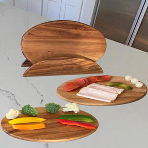 Plateau de service en bois d'acacia fini naturel avec support Parfait pour Sushi Fromage Charcuterie Dîner Table Décor Assiette Ensemble - Product Image 4