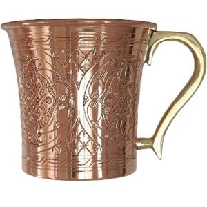 Tasse mule en cuivre pur 100% avec gravure turque élégante écologique nouveauté caractéristiques couvercle à poignée en laiton avec accessoire de paille - Product Image 1