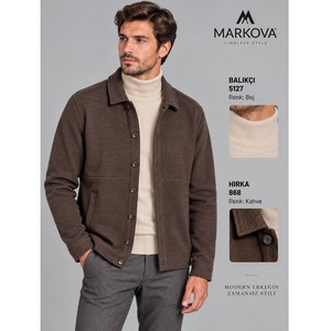 868 Style Brown MARKOVA <b>Mens</b> Outer Turn-down Collar Casual <b>Shirt</b> Cotton-Polyester-Elastane Blend Woven Fabric <b>Winter</b> - Product Image 1