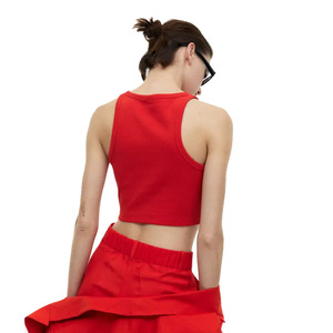 Crop top sans manches en jersey de coton 250 GSM, style streetwear, couleur rouge, pour femmes, best-seller, en vente - Product Image 3