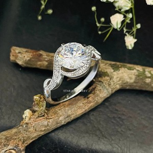 14K oro sólido 2 Ct CVD IGI certificado Diamante solitario giro anillo de compromiso, corte redondo diamante solitario giro anillo de diamante - Product Image 4