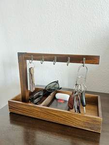 Minimalist <b>wood</b> key slot holder with built-in flower vase. Available at wholesale prices. - Product Image 6