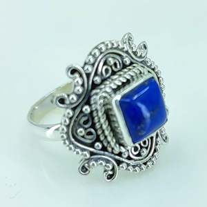 Handmade 925 Sterling Silver <b>Statement</b> <b>Ring</b> Lapis Lazuli Gemstone Natural Blue Cushion Shape Boho September Birthstone Jewelry - Product Image 5