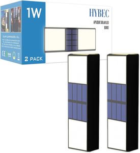 Hybec ngoài trời năng lượng mặt trời dẫn ánh sáng Tường IP65 đánh giá cơ thể nhôm tự dính năng lượng mặt trời tự động cho sân vườn 1W Trắng Ấm 2800K - Product Image 1