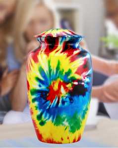 Tie Dye Urne Moderne Unique Tiedye pour Cendres Humaines Arc-en-ciel Funérailles et Mémorial pour Cendres Humaines 200 lbs avec Sac en Velours - Product Image 3