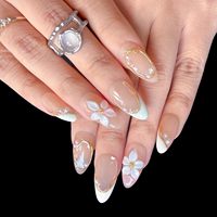 Press-on nagels MAGLFELL handgemaakte amandelvormige nepnagels, 3D wit parelmoer design voor bruiloften, 10 stuks herbruikbare acryl nageltips
