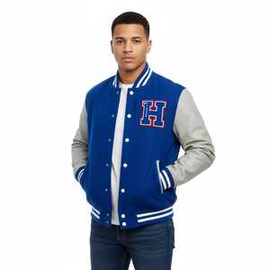 Veste universitaire coupe ajustée pour hommes en laine mélangée corps en cuir végétalien manches en chenille personnalisé Patch Letterman Bomber Coat vente en gros - Product Image 3