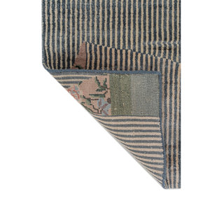 Alfombra Rectangular Azul del Lejano Oriente, Hecha a Mano con Lana, Bambú y Seda, para Decoración del Hogar, con Rayas Abstractas y Técnicas Artesanales - Product Image 5