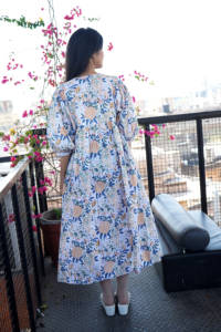 Vestido Midi Informal de Mujer, Estampado Floral Bohemio, Tejido Lavable, Estampado a Mano - Product Image 6