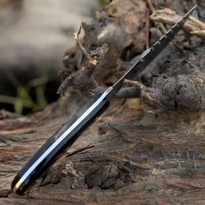 <b>Industrial</b> Tracker <b>Knife</b> Damascus Steel Blade Black Horn Handle Leather Sheath Camping Survival. - Product Image 5