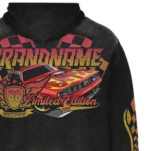 Venta al por mayor Zip up Vintage Hoodie chándal personalizado impreso lavado ácido acampanado pantalones de chándal y conjunto de Sudadera con capucha - Product Image 6
