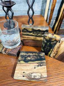 Ensemble de dessous-de-verre en bois et résine classique, durable, fait à la main, écologique, bois naturel, résine époxy, tasse à thé, café, table à manger - Product Image 3