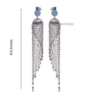 Boucles d'oreilles pendantes longues en perles argentées style antique, plaqué or, avec diamants, mignonnes, géométriques, bijoux de mariage indiens pour femmes - Product Image 2