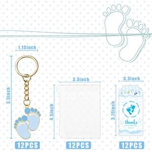Porte-clés bleu avec empreintes de pieds, cadeaux avec sacs en organza blancs et étiquettes de remerciement, ensemble pour la fête de naissance de bébé garçon, décorations et fournitures - Product Image 5