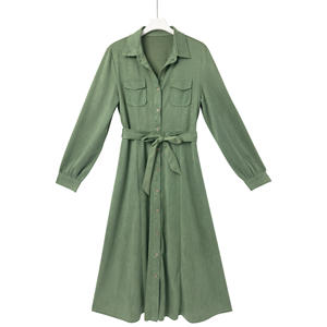 2024 otoño YiFeng ropa nuevo diseño manga larga Creer vestidos personalizados Vintage OEM elegante señoras terciopelo polar Maxi camisa vestido - Product Image 1