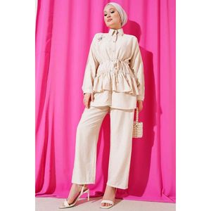 Juego de 2 piezas con falda con volantes y cinturón de cuerda, Beige - Product Image 1