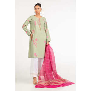 Chemisier en coton à impression sérigraphique vert clair, hauts modestes teints à la main - Product Image 2