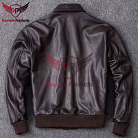 Chaqueta Bomber clásica de cuero genuino 100%, abrigo de cuero Natural Vintage de piel de vaca de talla grande, prendas de vestir de vuelo de piloto de motocicleta para hombre