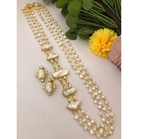 Ensemble de collier et de boucles d'oreilles en perles véritables de qualité supérieure, style antique, fusion, pour les fêtes et les occasions spéciales, collection pour femmes - Product Image 1
