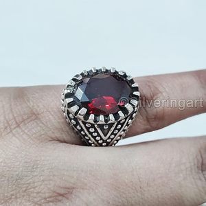 ขายส่งแหวนผู้ชายมาใหม่พลอยโกเมนธรรมชาติพลอยพลอย925สำหรับวันเกิด - Product Image 3