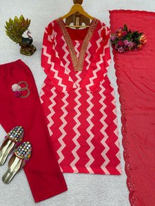 Most Selling Maslin Printed Suit 3 Pieces Kurta Pent Dupatta New <b>Kurti</b> Collections Exporting From India Salwar for Diwali - Product Image 3