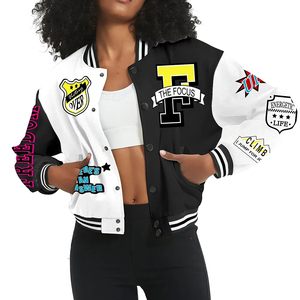 Wholesale OEM Manufacturer Embroidered Women <b>Cropped</b> College Leather Sleeves Custom Logo Baseball Letterman Varsity <b>Jackets</b> - Product Image 4