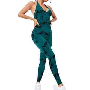 Custom Logo Seamless Backless <b>Bodycon</b> Romper <b>Jumpsuit</b> Breathable Nylon Bodysuit for Workout Bike Fitness Yoga Drawstring Sets - Product Image 5
