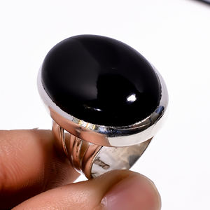 Bague en onyx noir naturel, bague en argent sterling 925 pur, bague faite à la main, bague au design unique - Product Image 6