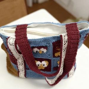 Sac à bandoulière portable double compartiment en coton, brodé, fait main au crochet, en laine, pour princesse, femme et bébé, accessoire de mode - Product Image 5