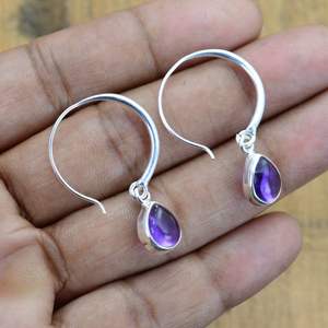 Boucles d'oreilles pendantes en améthyste en forme de poire, en argent sterling 925 plaqué or, bijoux fantaisie faits à la main avec pierres précieuses, cadeau d'anniversaire pour femme - Product Image 5