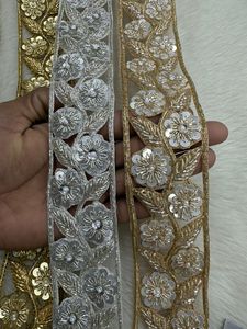 Handmade <b>Beaded</b> and Sequin Embroidered Floral Lace Trim Custom Designer Lace Fabric for <b>Garments</b> for Resale - Product Image 2