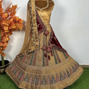 Fabriqué à la main mariée Lehenga multicolore 12 Kali lourd Jarkan travail avec Double Dupatta Flair 6M tenue traditionnelle indienne - Product Image 1