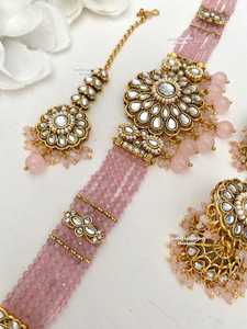 Venta caliente indio Rajwari Mala collares y pendientes para novias tradicionales conjuntos de collar combinado de lujo de alta calidad para mujeres - Product Image 4