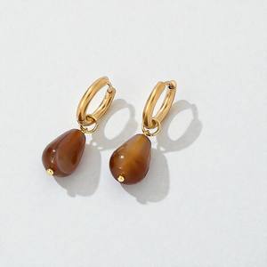 Pendientes de Aro con Piedras Preciosas de Ágata Marrón en Oferta - Pendientes de Piedras Preciosas Hechos a Mano para Mujer - Product Image 1
