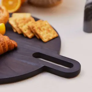 Home Plateau rond en bois d'acacia Plateau de service Planche à charcuterie en bois Planche à fromage avec poignée pour apéritifs Fruits Snacks - Product Image 2