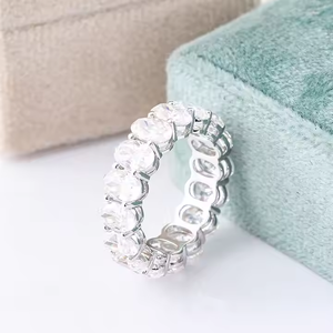 แหวนทองเหลืองประดับเพทายทรงรีเจียระไน ชุบเงินสเตอร์ลิง สำหรับงานแต่งงานและหมั้นหมายของผู้หญิง - Product Image 3