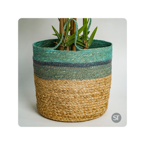 Cesta de almacenamiento de algas marinas de Yute natural verde moderna de 25x25x25cm con estante de especias de vidrio - Product Image 3